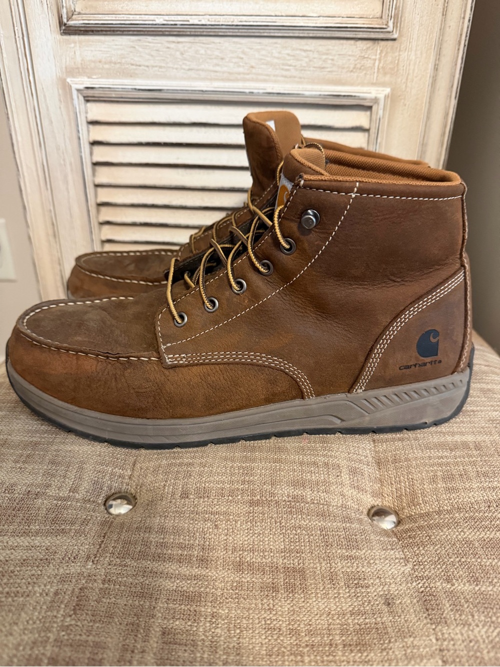 Carhartt Men's Tan/Brown Leather Moc Toe Work Boots